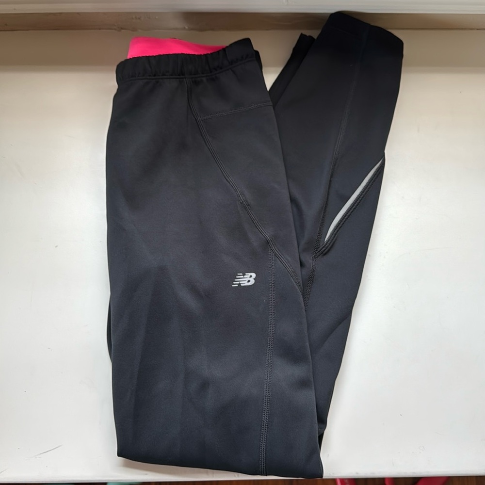 New Balance Women's Black Performance Running Pants with Pink Waistband